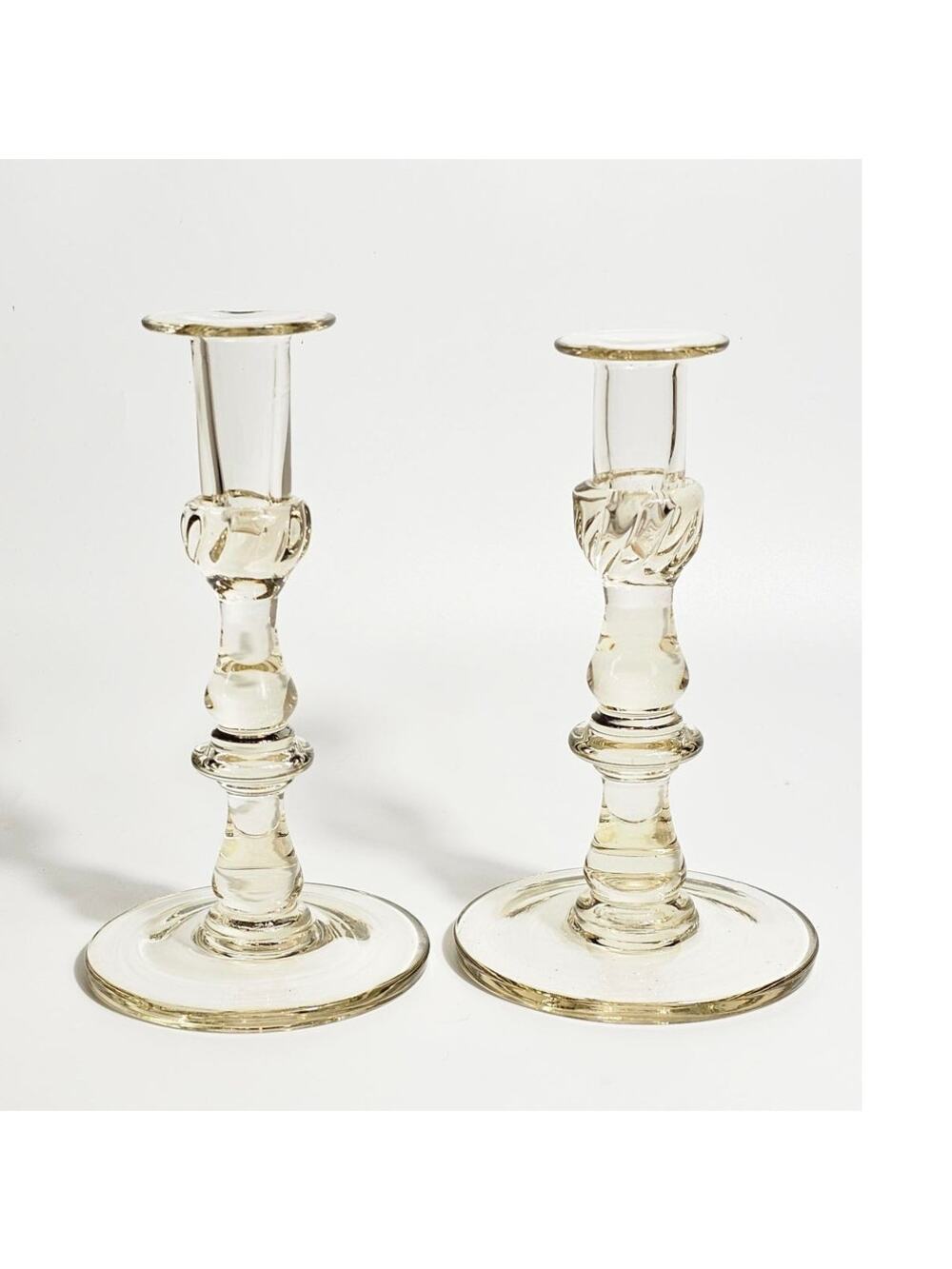 Antique Handblown Amber Glass Candlesticks Set of 2